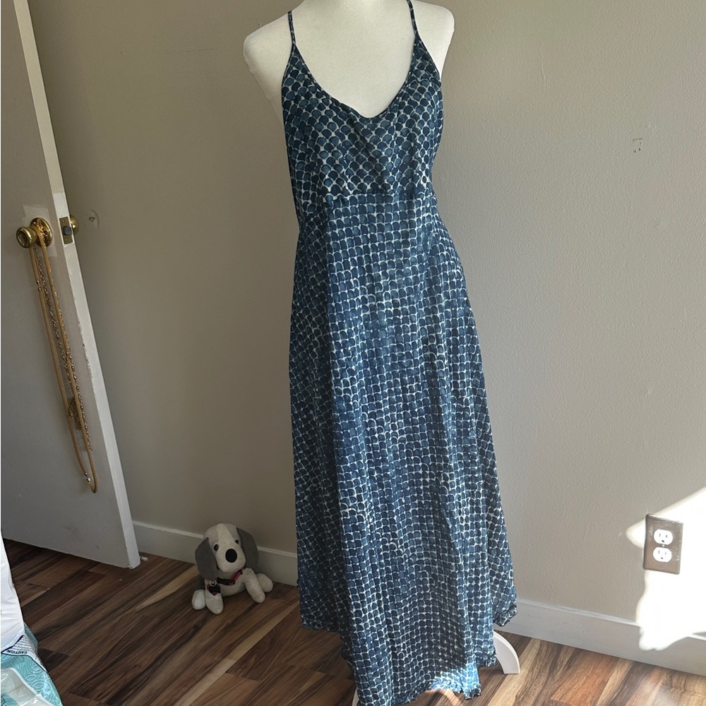 Boho Elegant Blue Cotton Patterned Maxi Dress